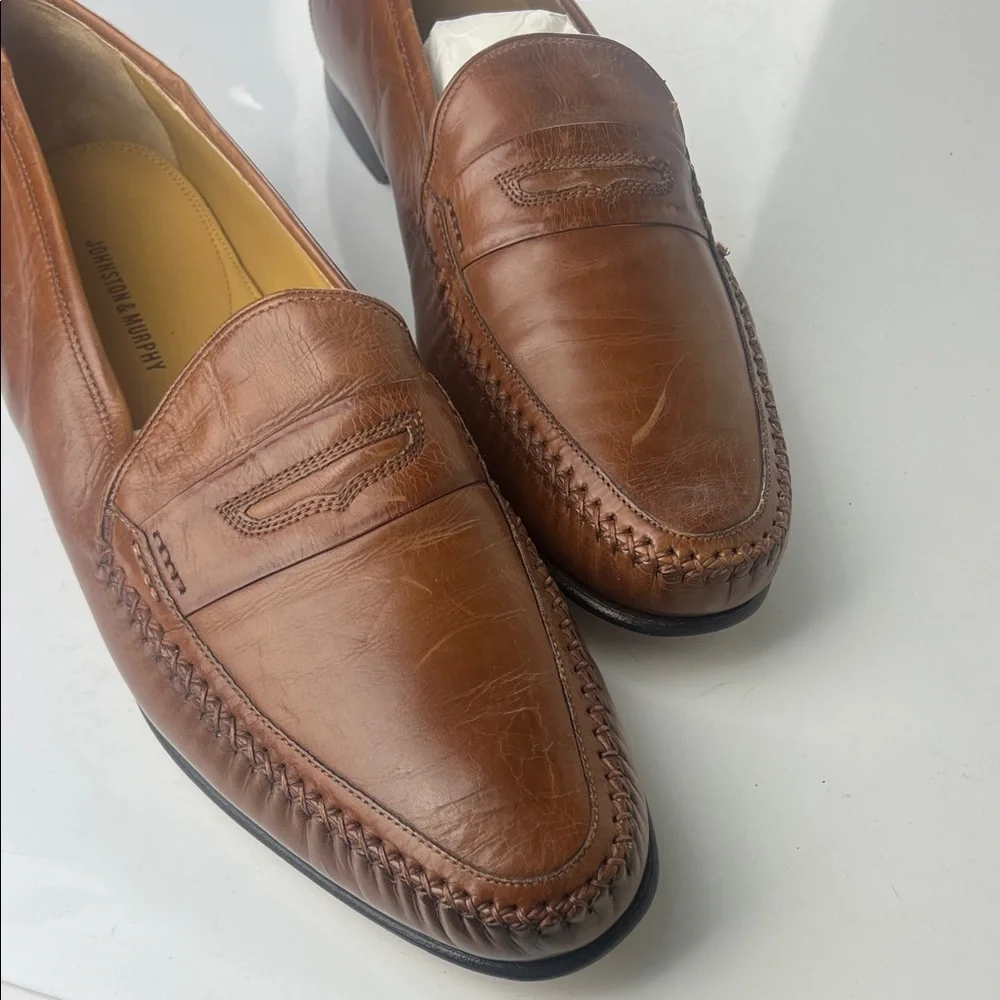 Johnston & Murphy Tan Leather Slip-On Loafers